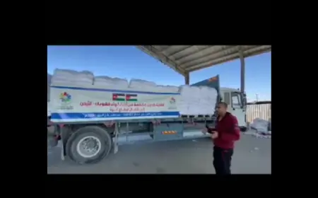 فيديو.. وصول شاحنة طحين من أبناء لواء الشوبك إلى غزة