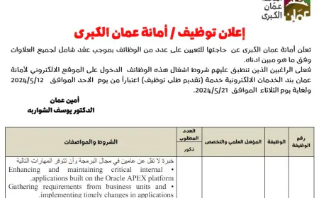 وظائف شاغرة  في أمانة عمان الكبرى (تقديم)