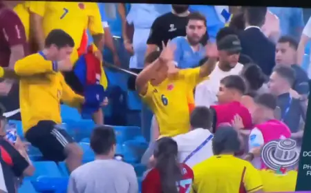 شاهدوا.. لاعبو الأوروغواي يشتبكون  مع جماهير كولومبيا بعد خسارتهم في الكوبا