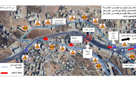 إغلاق مؤقت لطريق عمان-السلط لتركيب جسر مشاة معدني