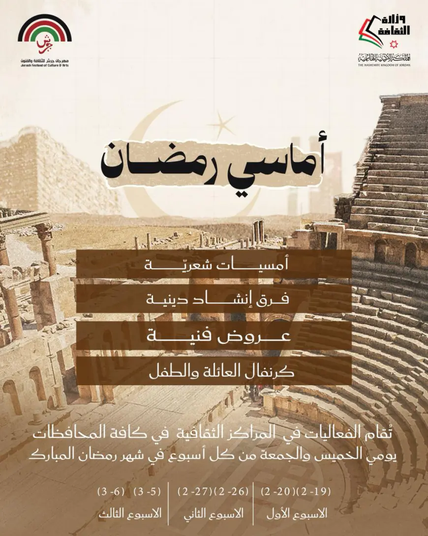 وزارة الثقافة و إدارة مهرجان جرش ينظمان (أماسي رمضان) 