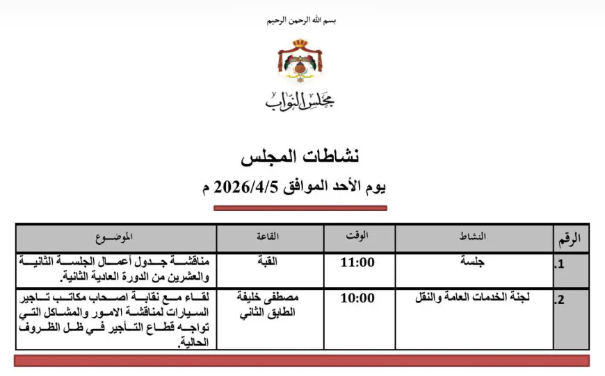 ، جلسة تشريعية لمناقشة مشروع قانون التربية والتعليم وتنمية الموارد البشرية لسنة 2026
