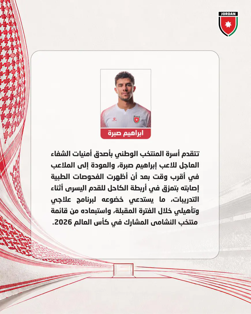 ضربة موجعة في صفوف المنتخب.. نجم النشامى خارج المونديال