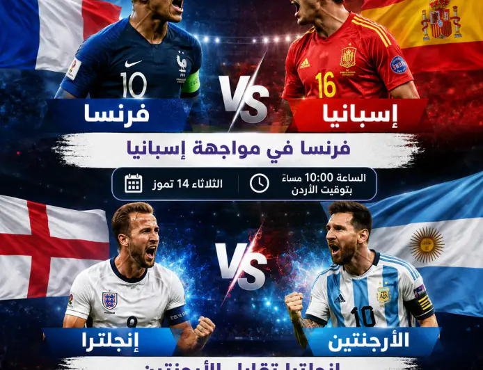 موعد مباريات نصف نهائي كأس العالم 2026.. فرنسا ضد إسبانيا وإنجلترا أمام الأرجنتين