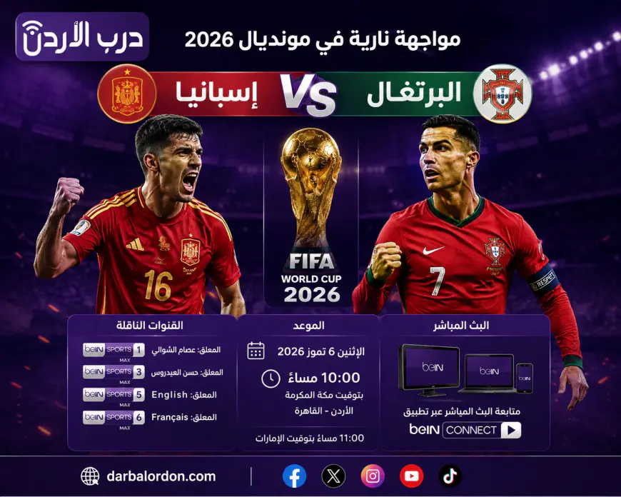 موعد مباراة البرتغال وإسبانيا اليوم في كأس العالم 2026.. القنوات الناقلة وقمة لا تُفوّت