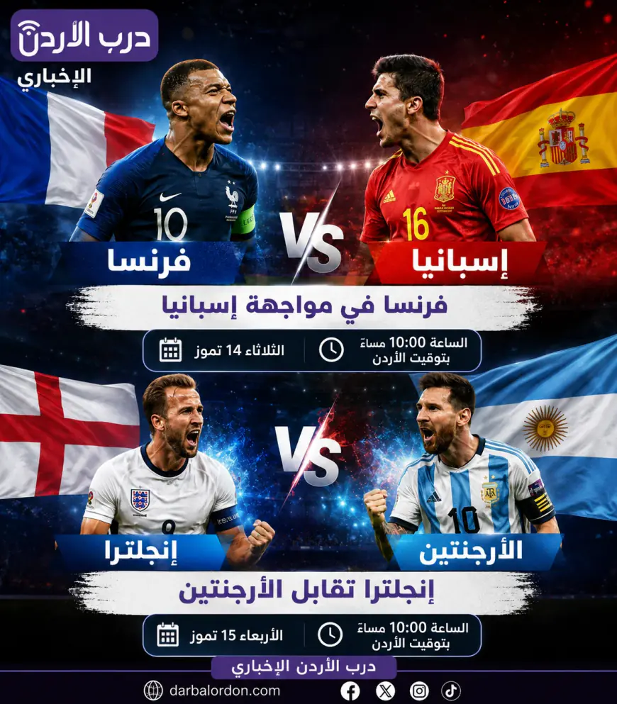موعد مباريات نصف نهائي كأس العالم 2026.. فرنسا ضد إسبانيا وإنجلترا أمام الأرجنتين